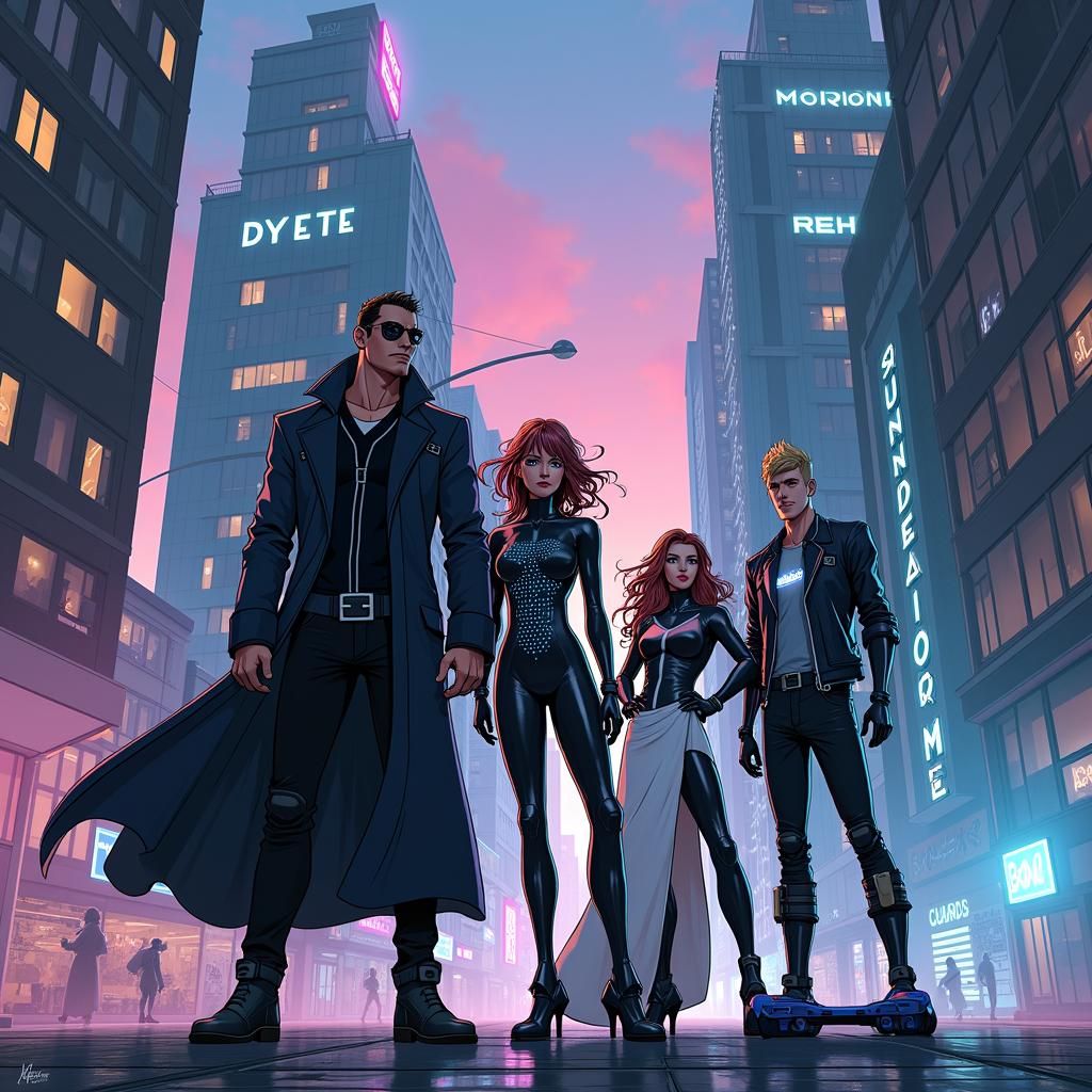 ReBoot Characters in Mainframe Cityscape, Cyberpunk Style