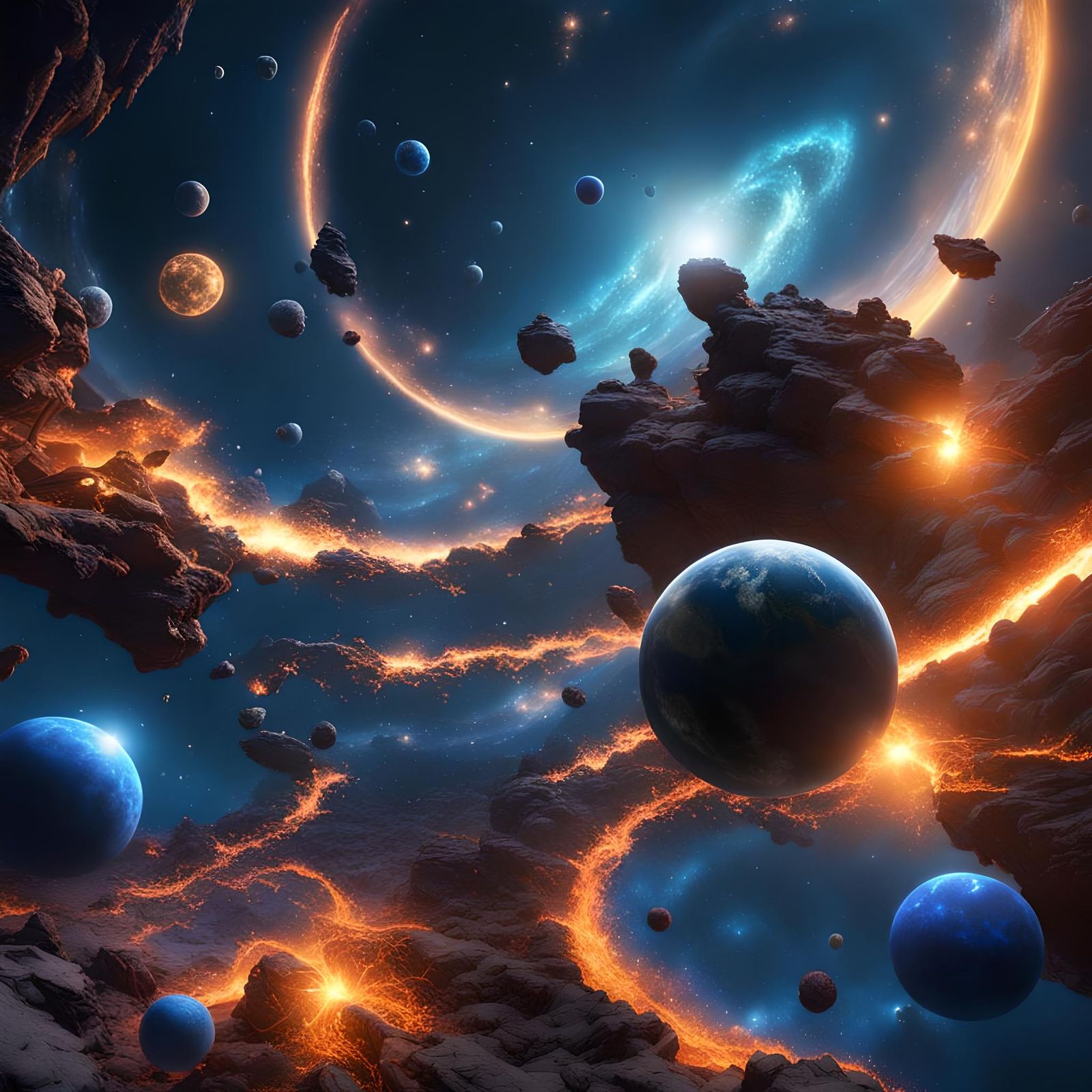 Vibrant Blue Galaxy Fantasy Concept Art