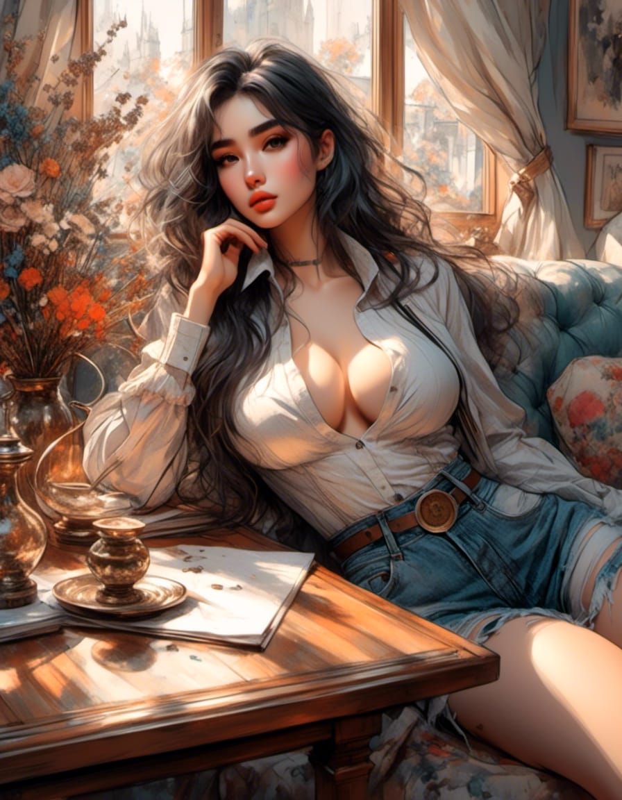 Anime Girl Sketch with Hourglass Figure