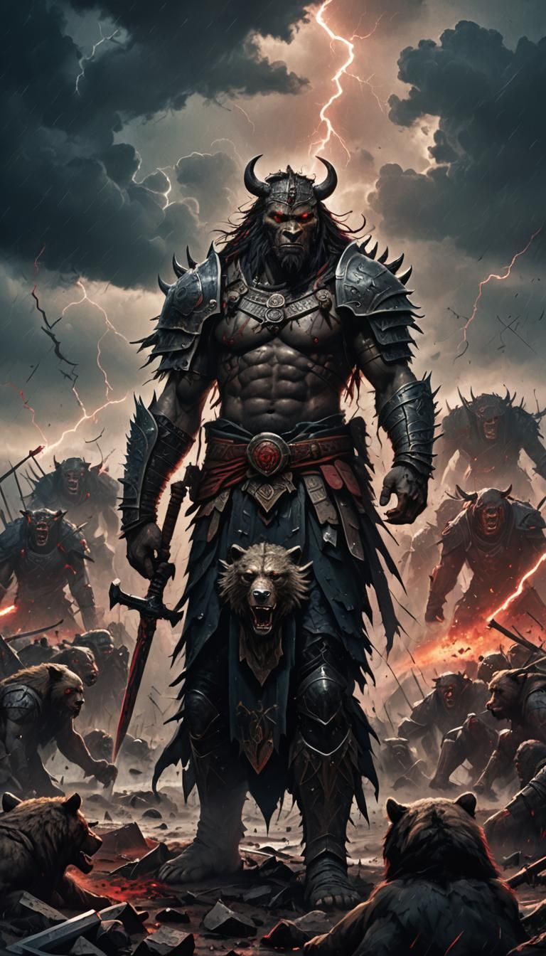 Giant Warrior in Dark Fantasy Battlefield Concept Art