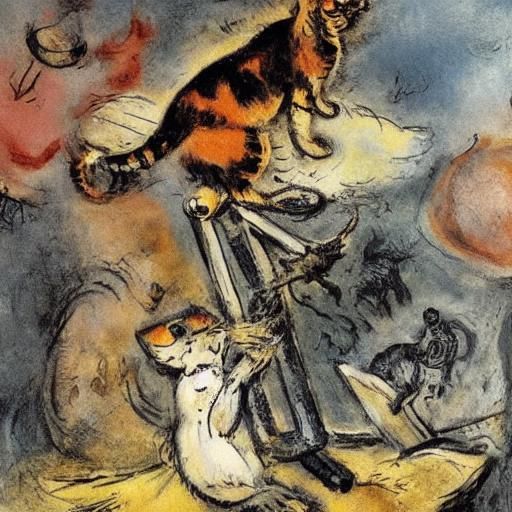 Cat Repairs Cosmosaurus Support System in Surreal Style