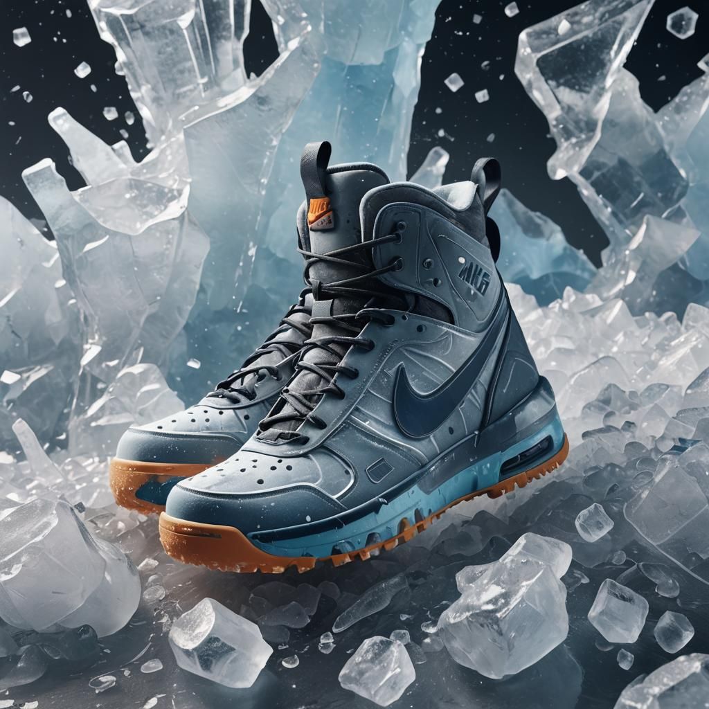 Nike Shoes Frozen in Ice: Detailed Matte Painting