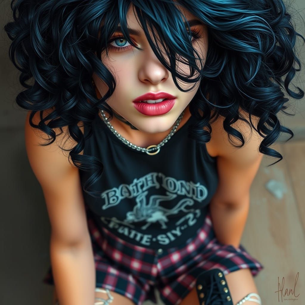 Goth Teenage Girl with Edgy Aesthetic in Hyper-Realistic Det...