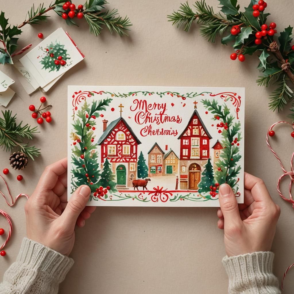 Cozy Christmas Market Needlepoint Postcard in Watercolor