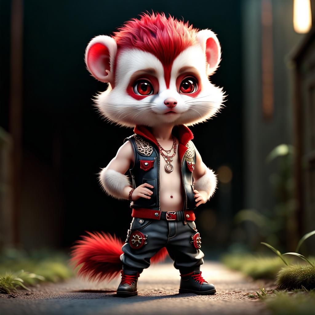 anthropomorphic scally weasel, furry art, chibi style