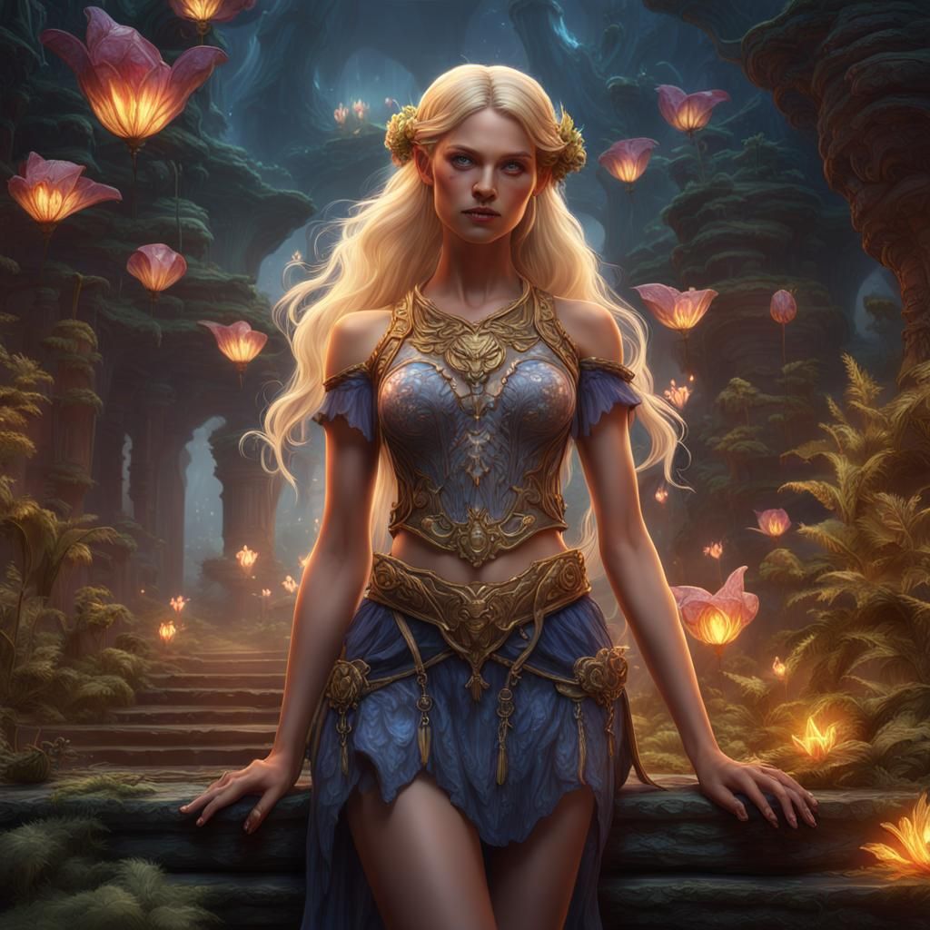 Fantasy Art: Blonde Fairy Goddess in Detailed Matte Painting