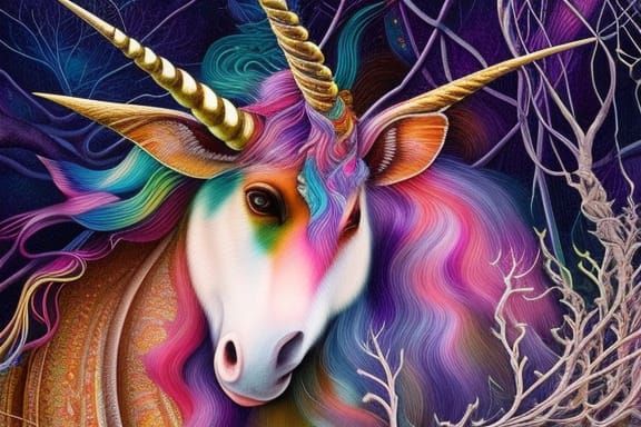 Unicorn Portrait in Mycelium Network with Forest Exposure