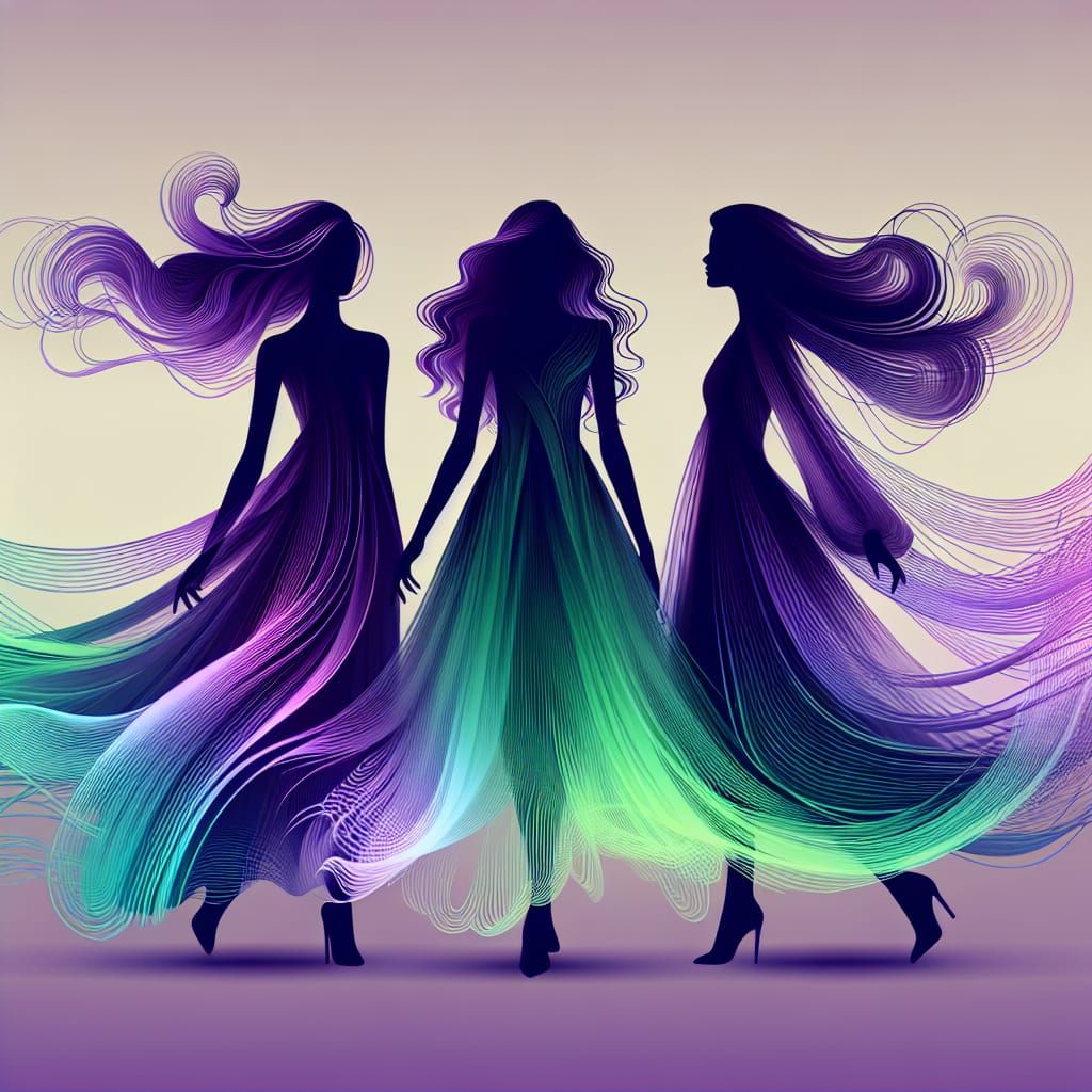 Mystical Silhouettes in Flowing Motion with Gradient Overlay