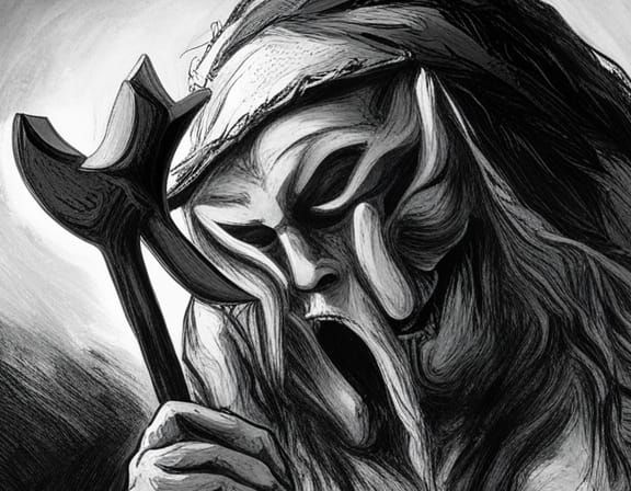 Masked Figure with Axe: Horror Art