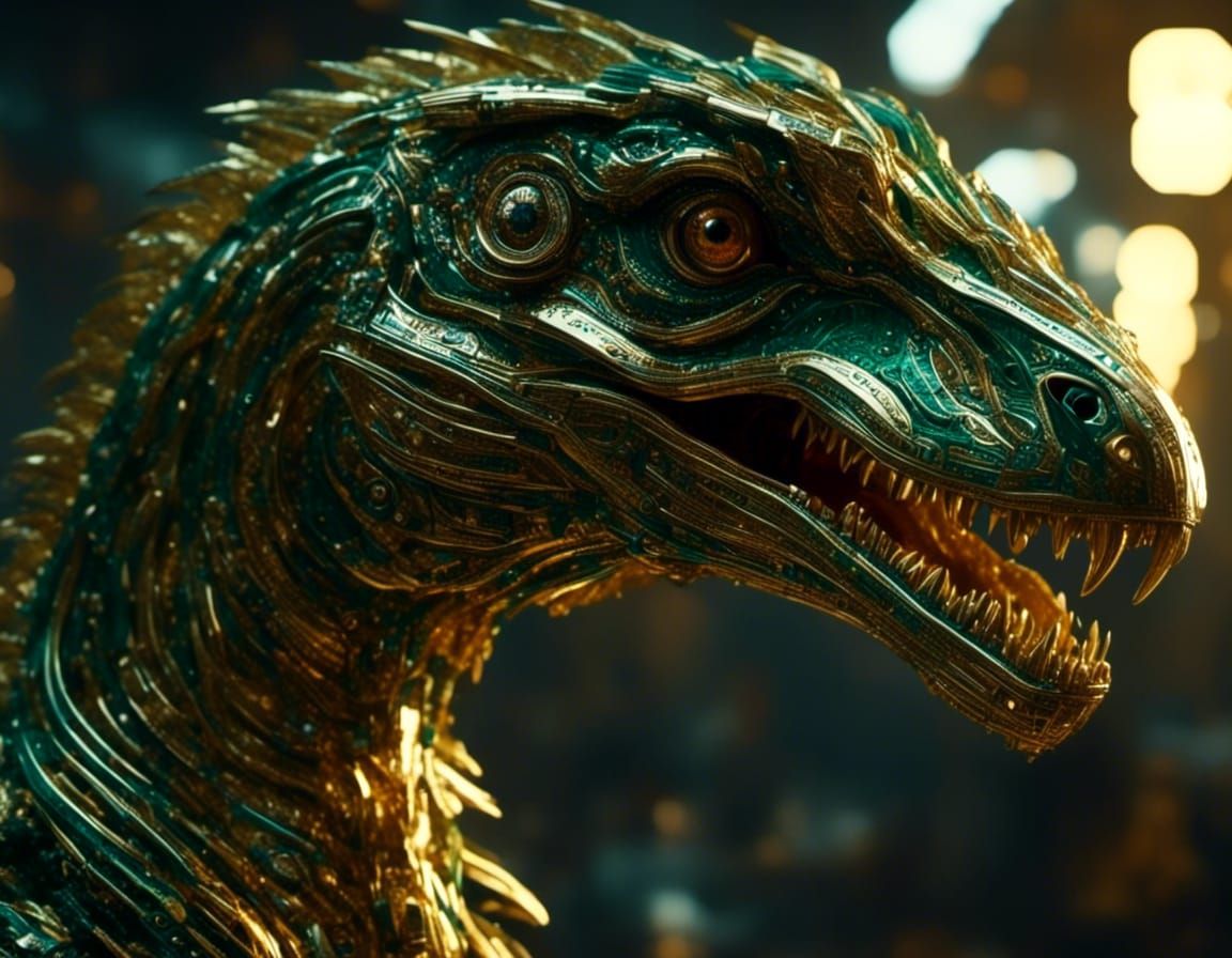 Robotic Velociraptor Concept Art in Golden Light