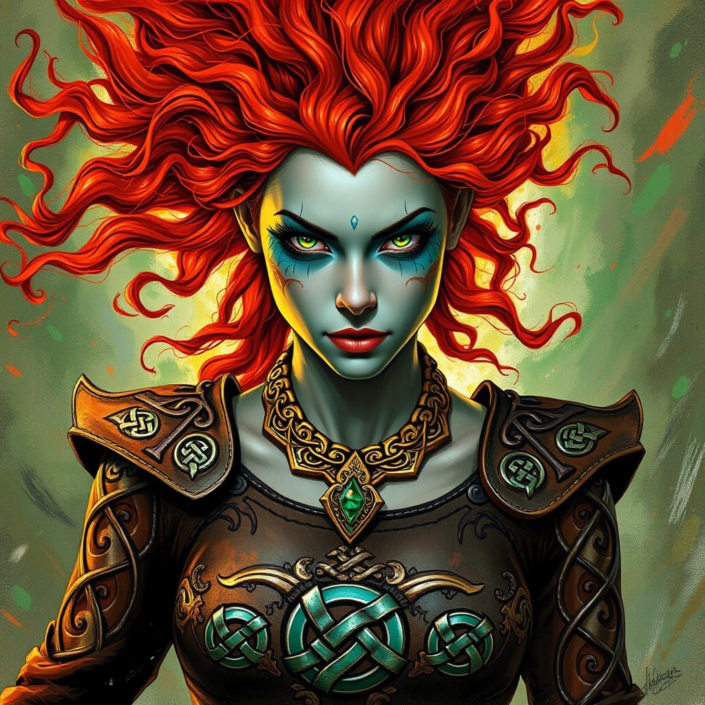 Celtic War Goddess in Vibrant, Expressive Style