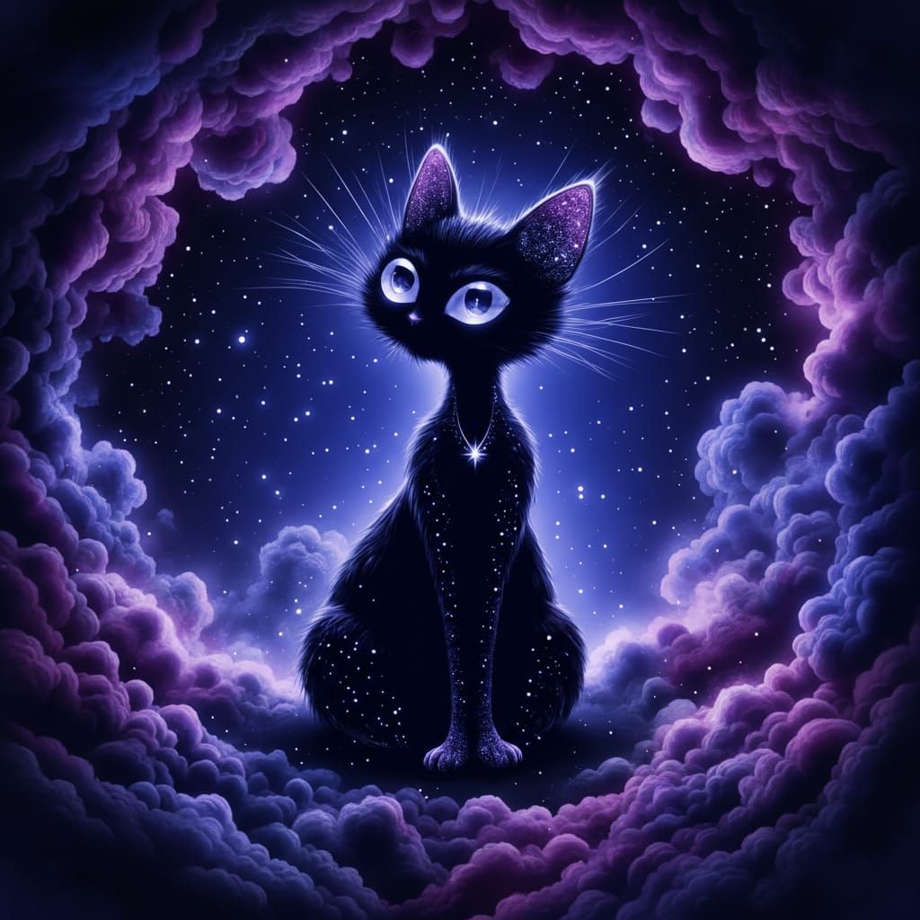 Whimsical Black Silhouette with Sparkle and Light Pathways