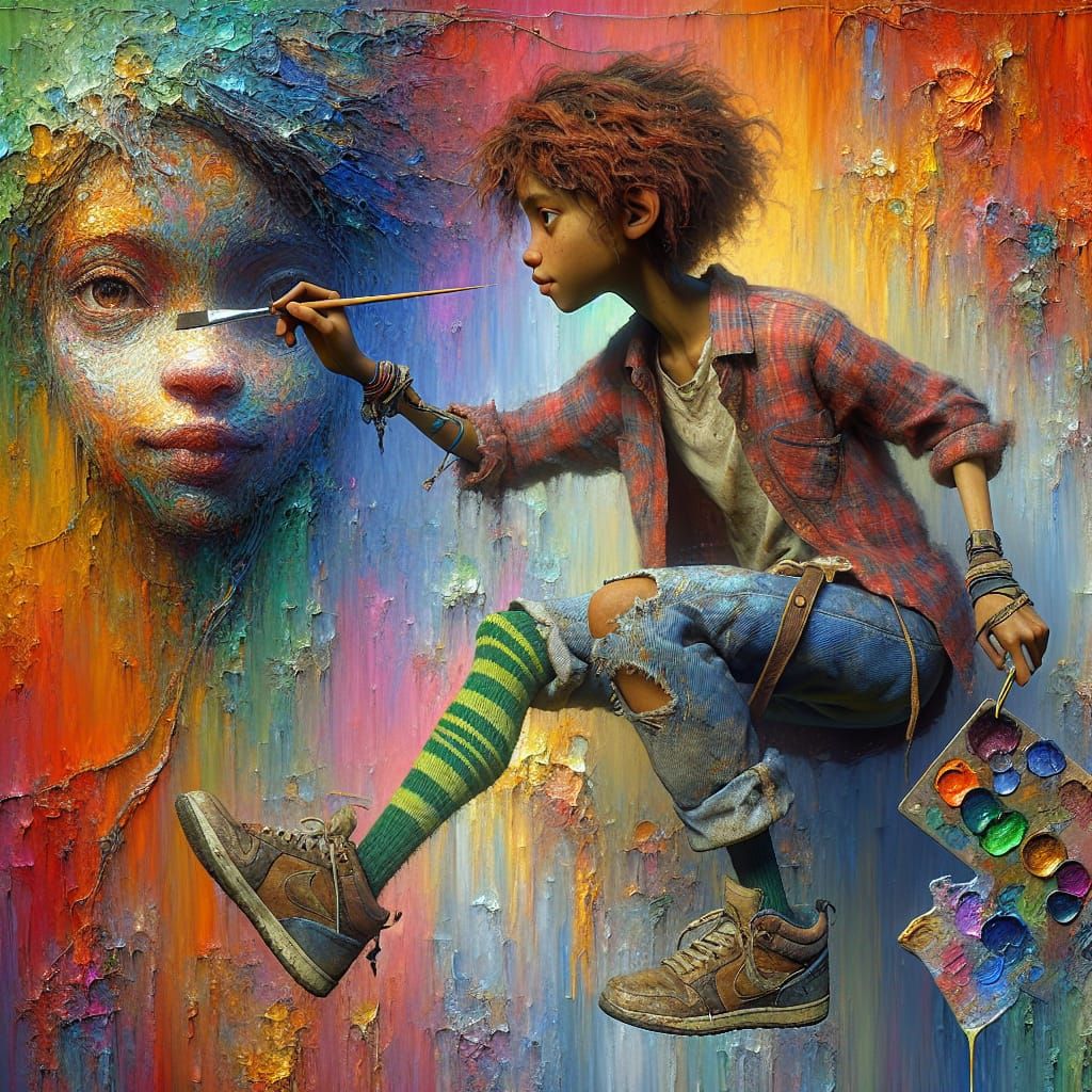 Fantasy Girl Paints Colorful World in Matte Painting Style