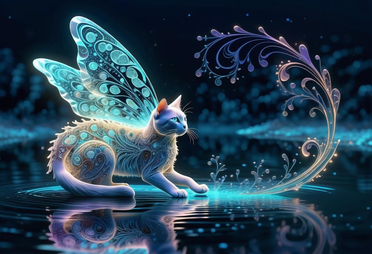 Bioluminescent Fairy Gazing at Reflection