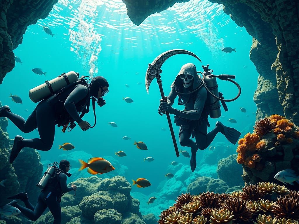 Divers Discover Ancient Mosaic Grim Reaper in Ocean Cave