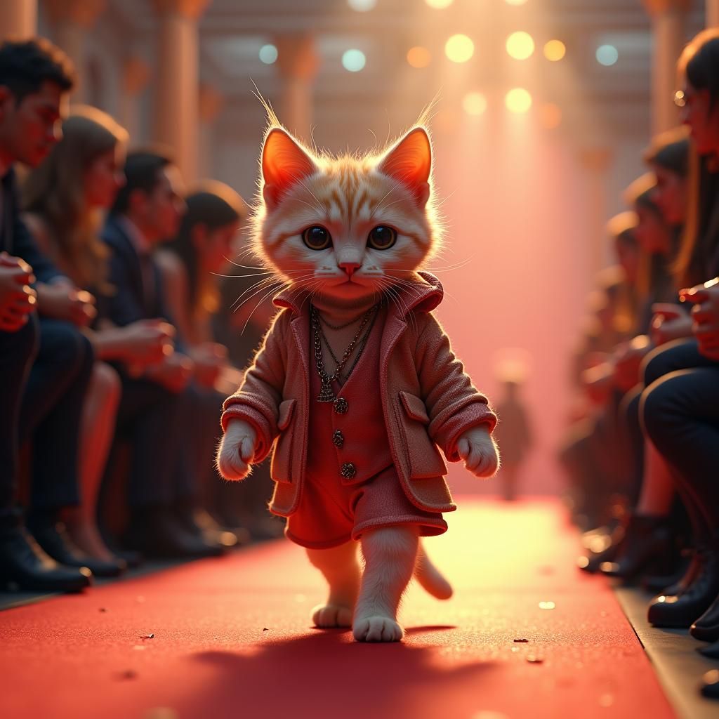 Cat Sensation: Hyperrealistic Fashion Runway Concept