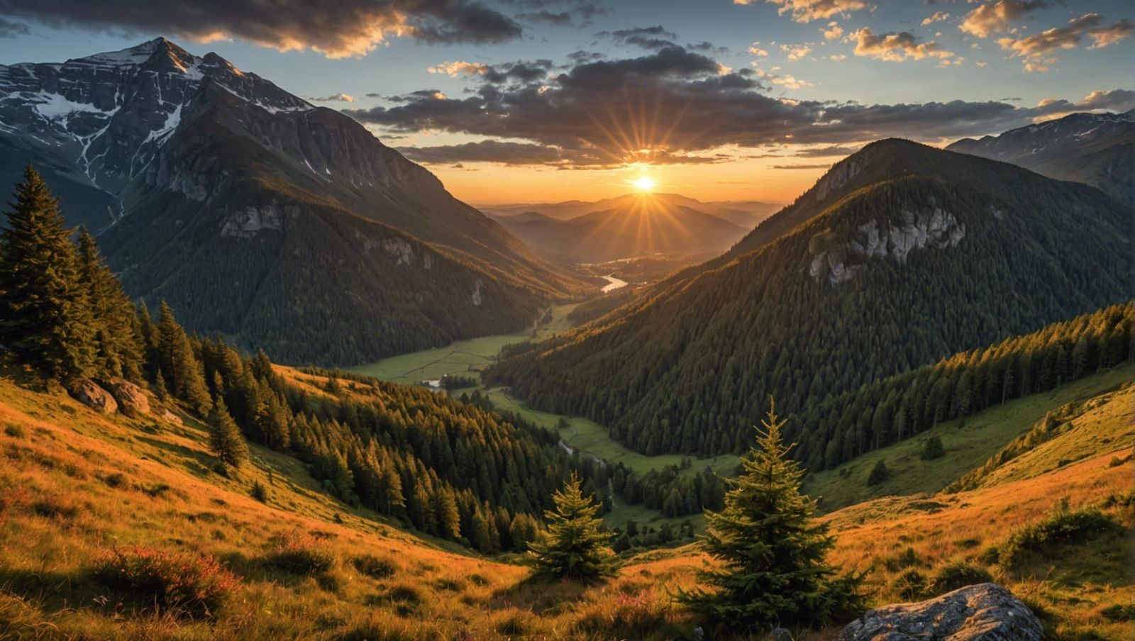 Majestic Country Sunrise Over Mountain Landscape