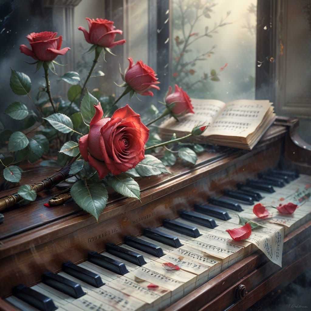 Ethereal Mist Piano with Flute and Rose