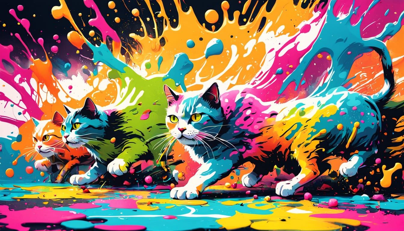 Vibrant Graffiti Art of Cats in Kitchen