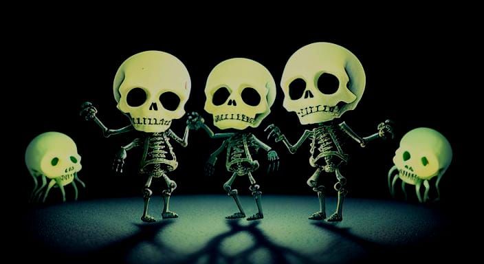 Chibi Ghosts and Skeletons in Kinkade Style