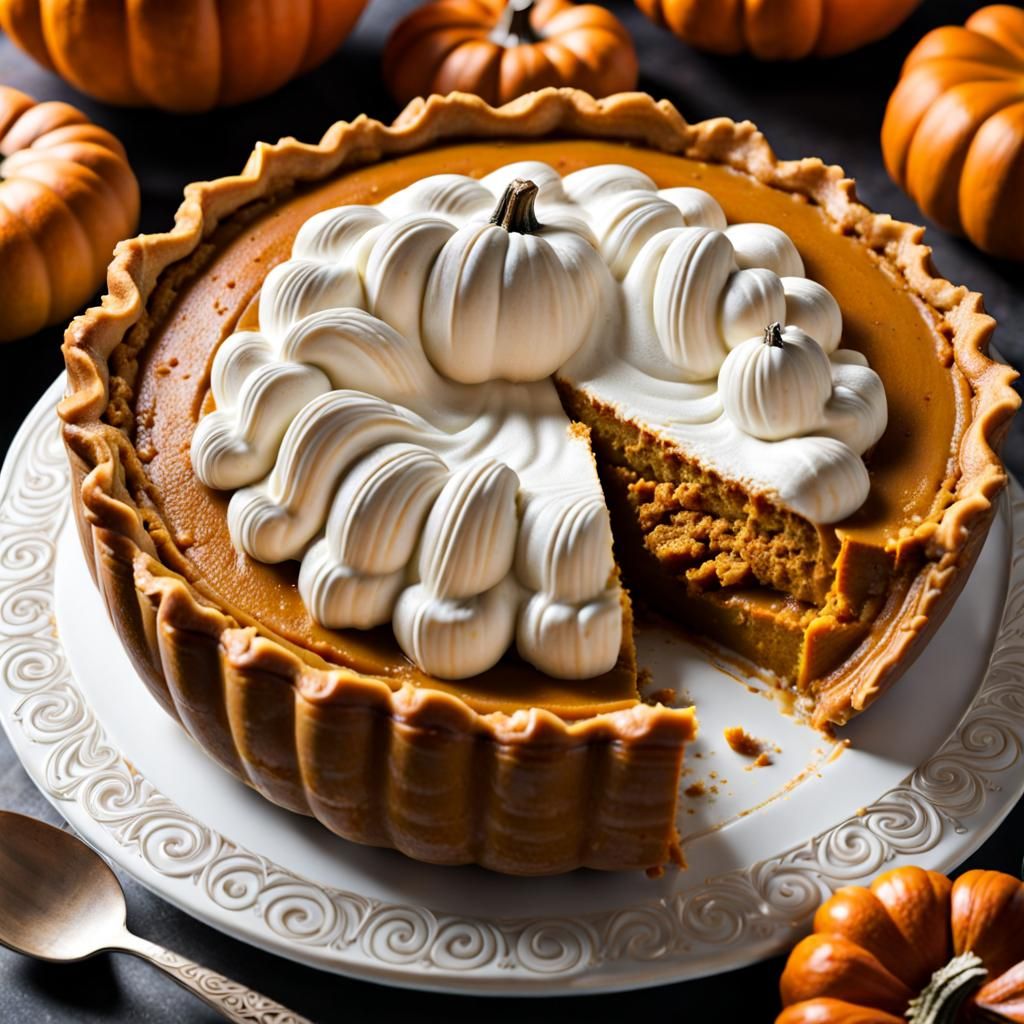 Pumpkin Carved into Pumpkin Pie with Whipping Cream