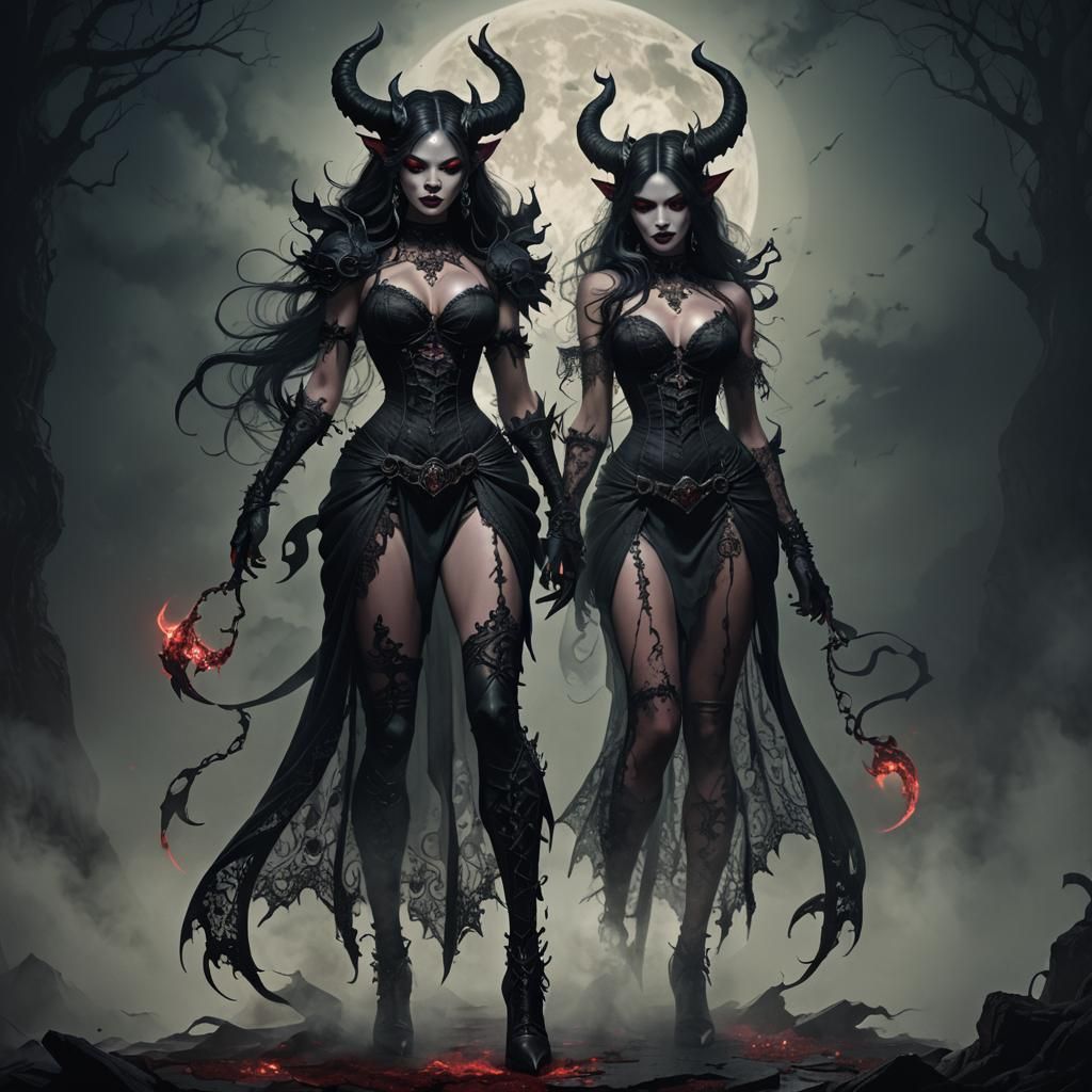 Demon Woman in Gothic Attire: Dark Fantasy Art