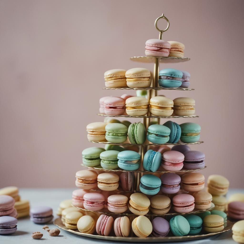 Pastel Macaron Tower in Soft Focus, Cinematic Style