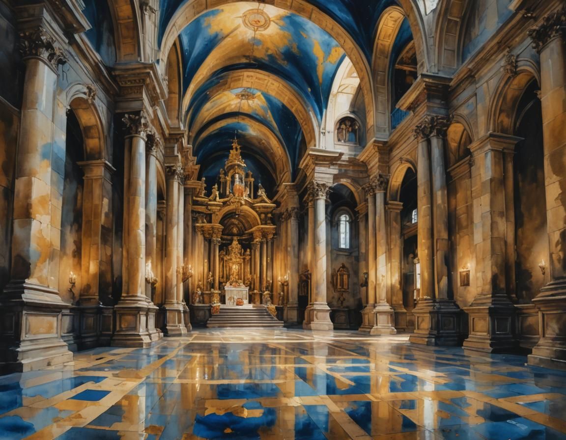 St John's Co-Cathedral: Baroque Watercolor Chiaroscuro