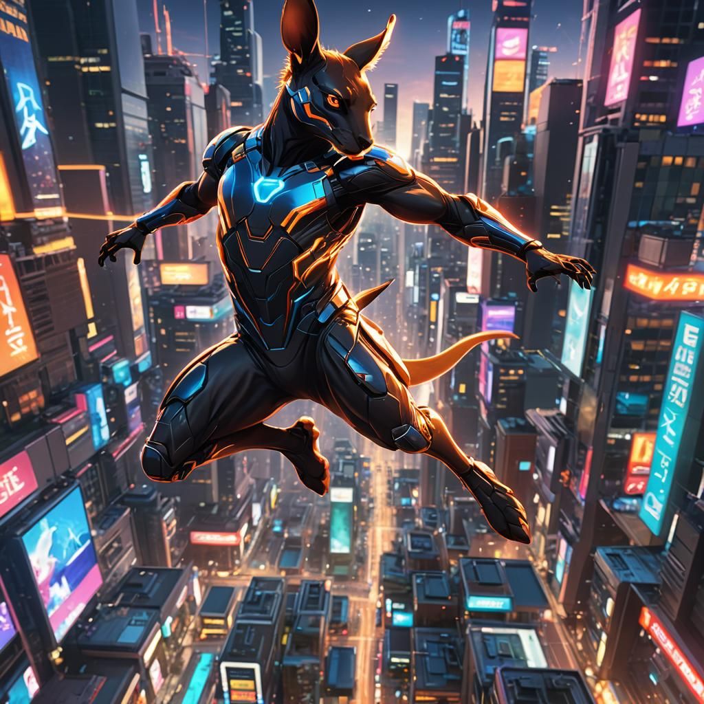 Kangaroo Superhero Leaps in Vibrant Anime-Inspired 3D Art