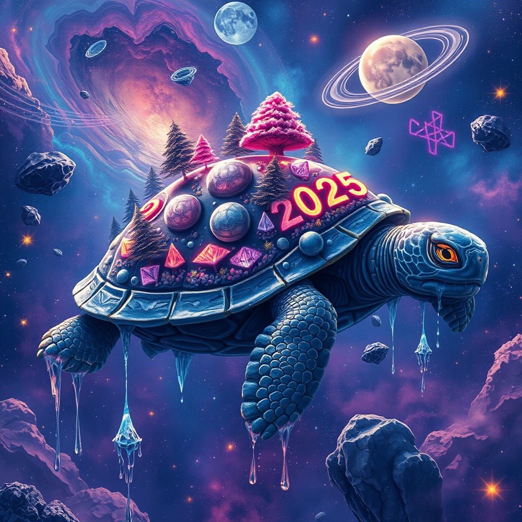 Cosmic Turtle Glides Through Celestial Wonders