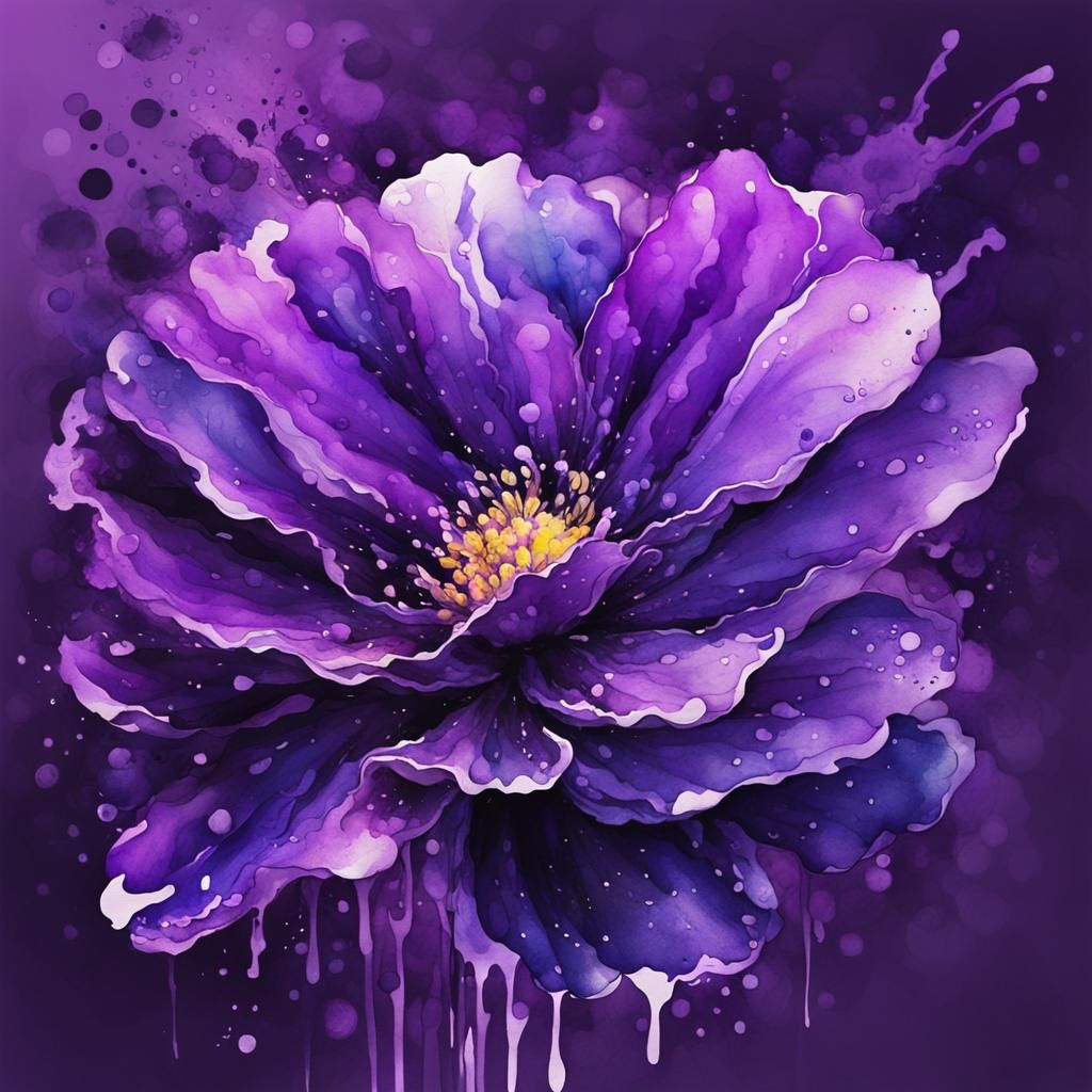 Psychedelic Purple Flower in Watercolor