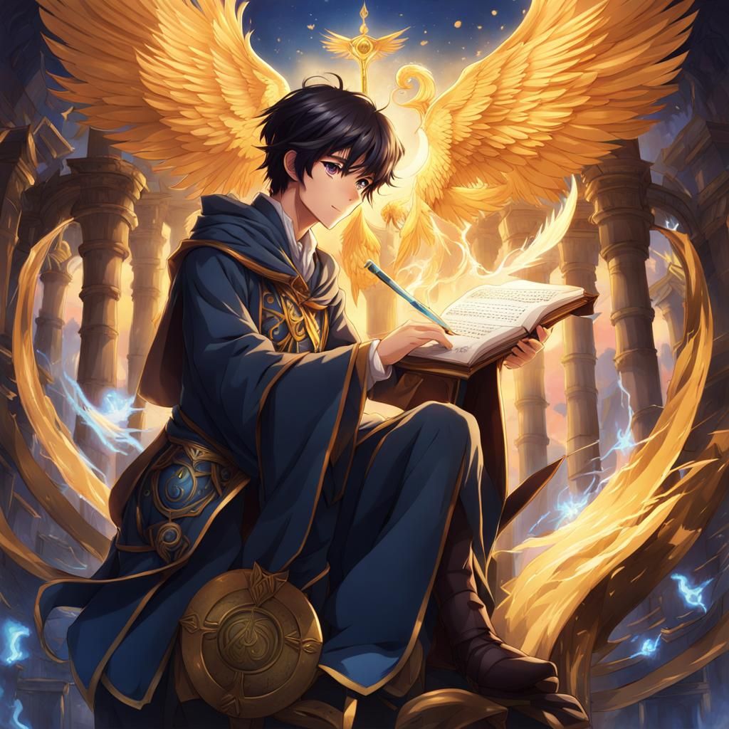 Anime Art Nouveau Teen with Magic Quill