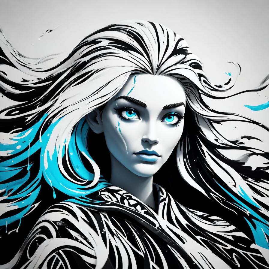 Nordic Queen Silhouette with Forest, Graffiti Art Style