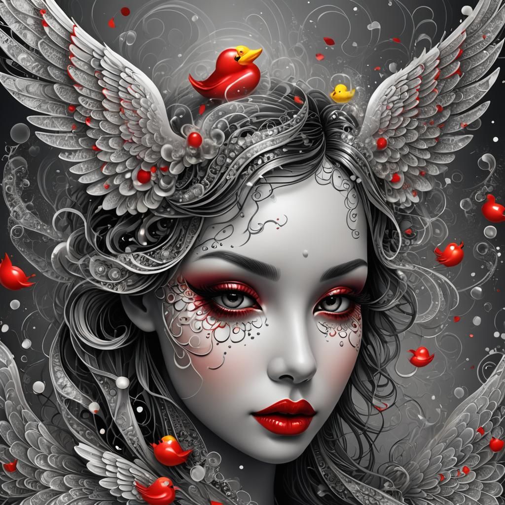 Surreal Rubber Duck with Angel Wings in Fractal Art