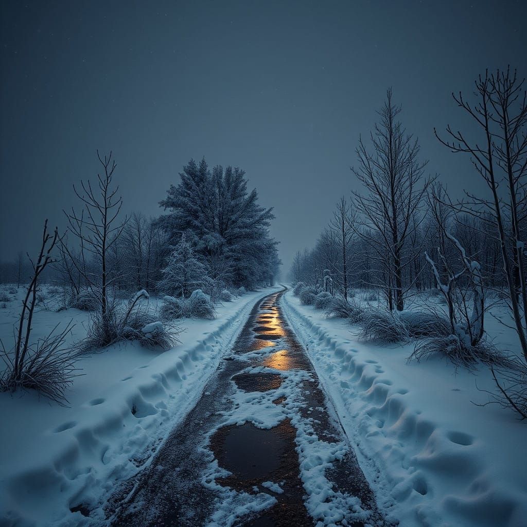 Winter Solace in Snowy Night