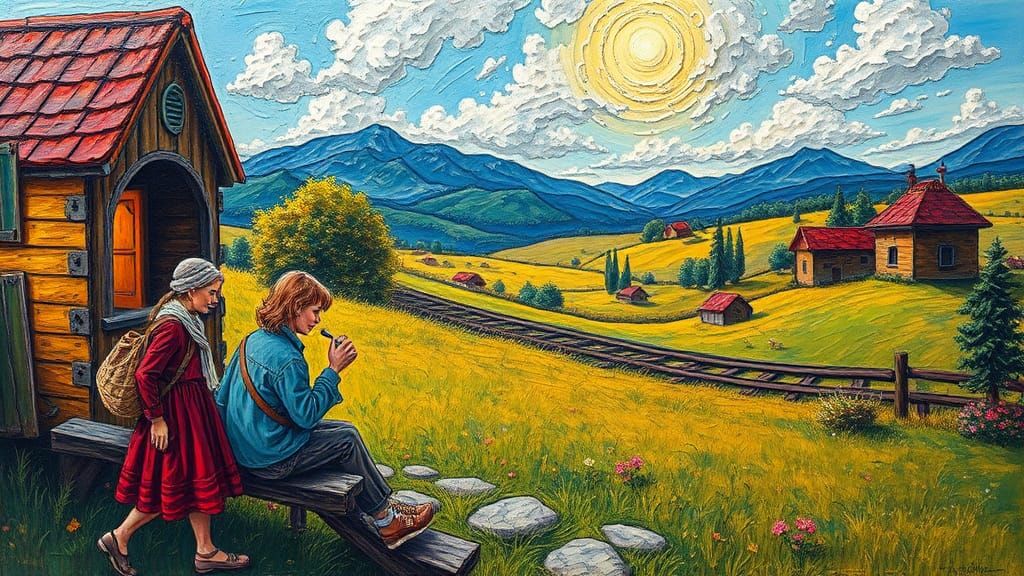 Expressionist Oil Painting with Retro Game Elements