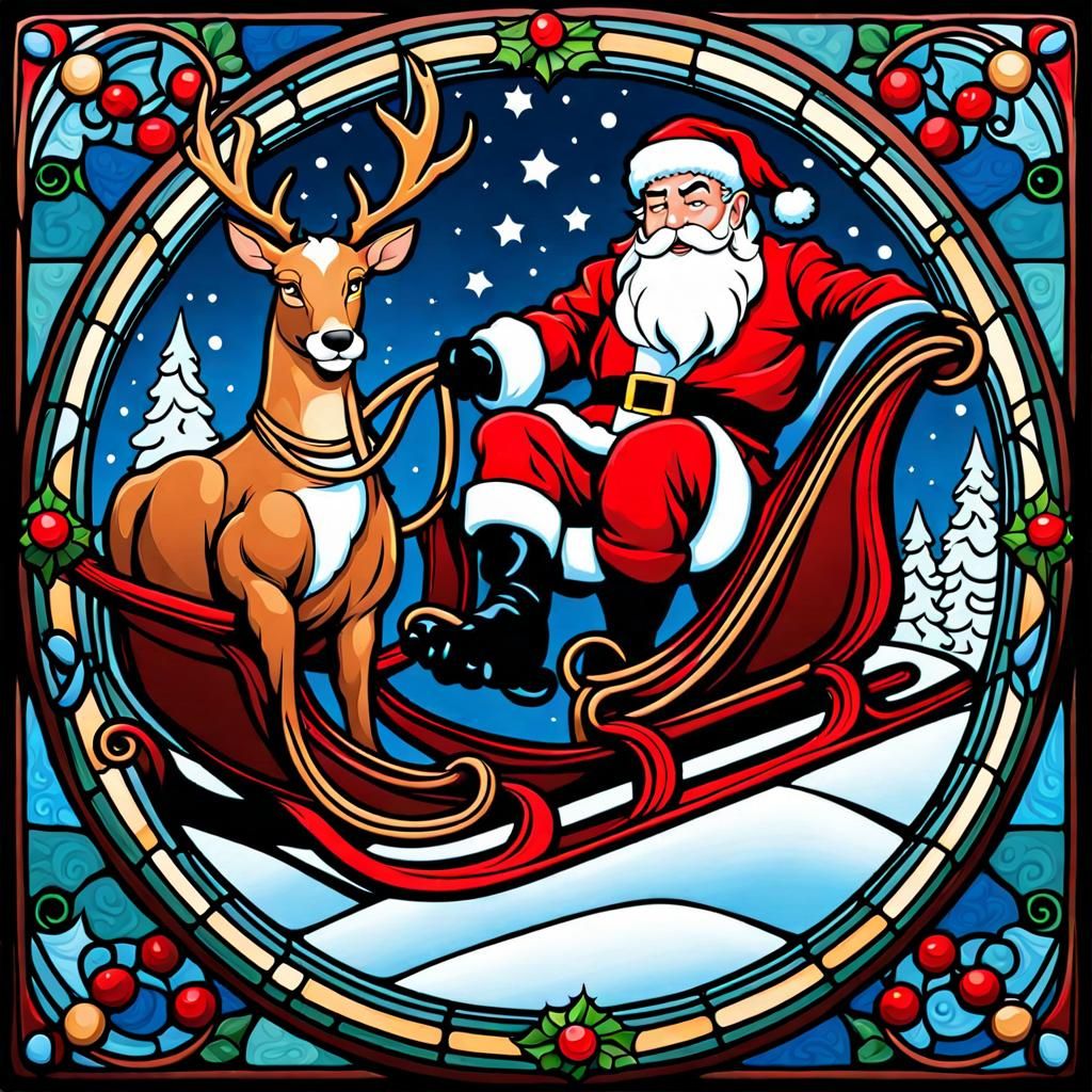 Santa Claus Cocoa and Cookies Animated Art Nouveau