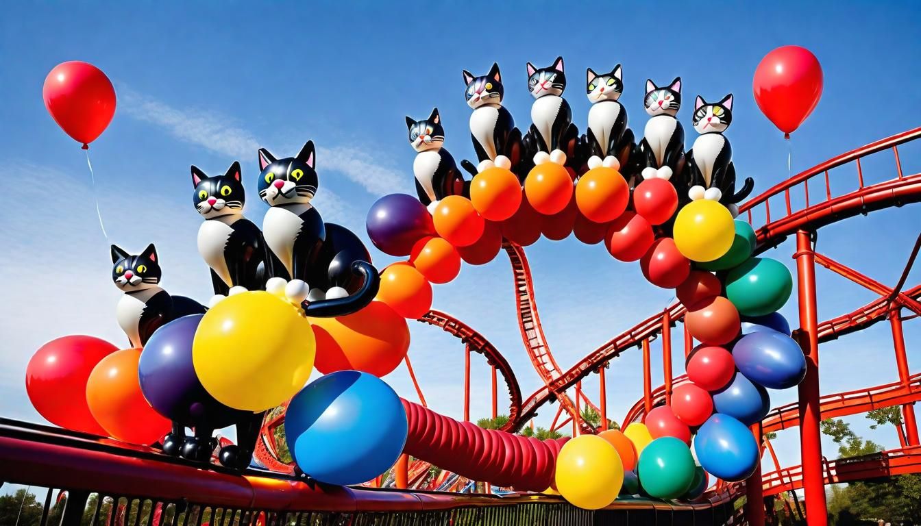 Balloon Cats on a Balloon Roller Coaster