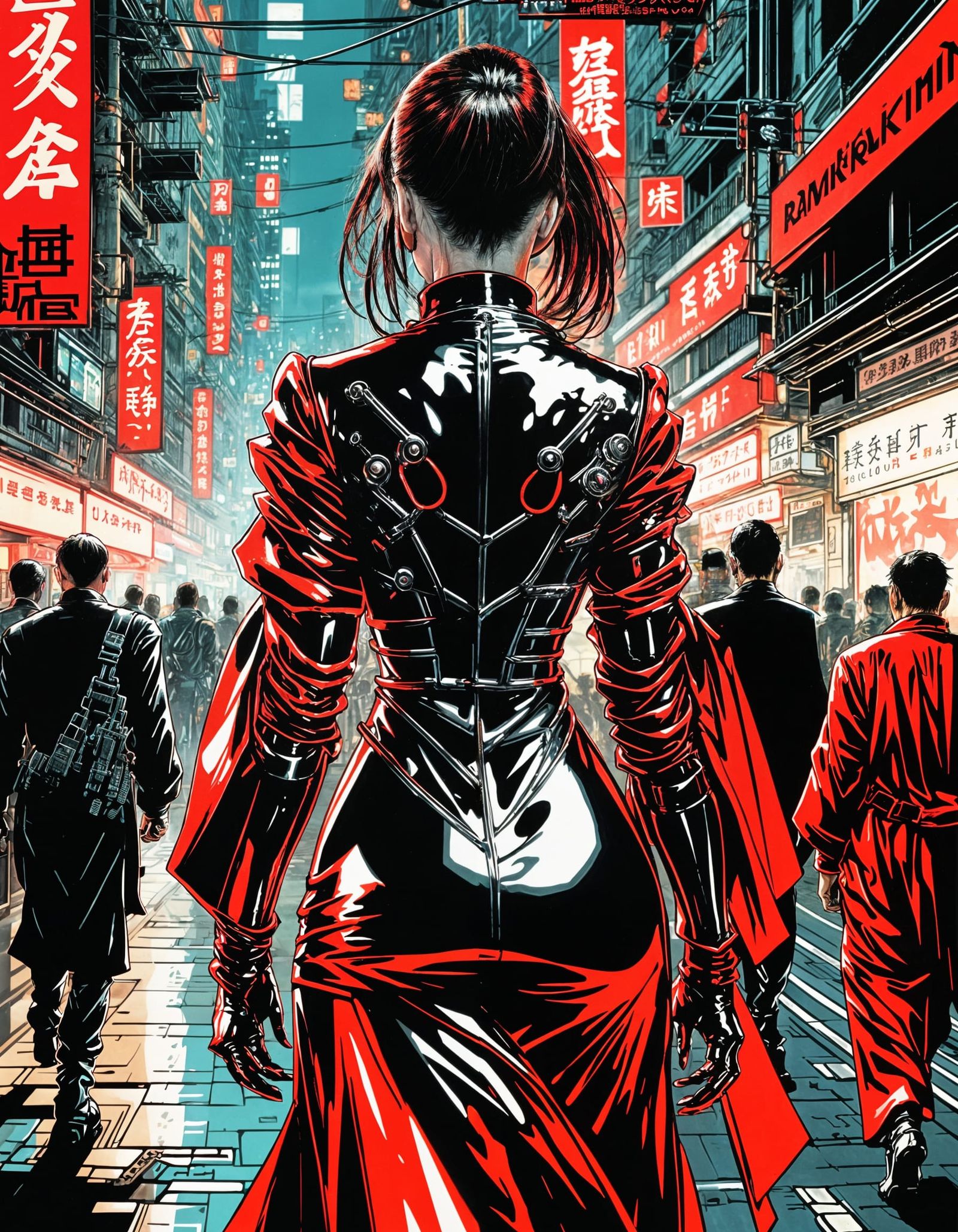 Cyberpunk Samurai Woman in Night City Street