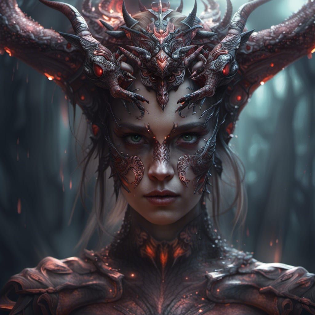 Scaly Demon Girl: Epic Digital Matte Painting