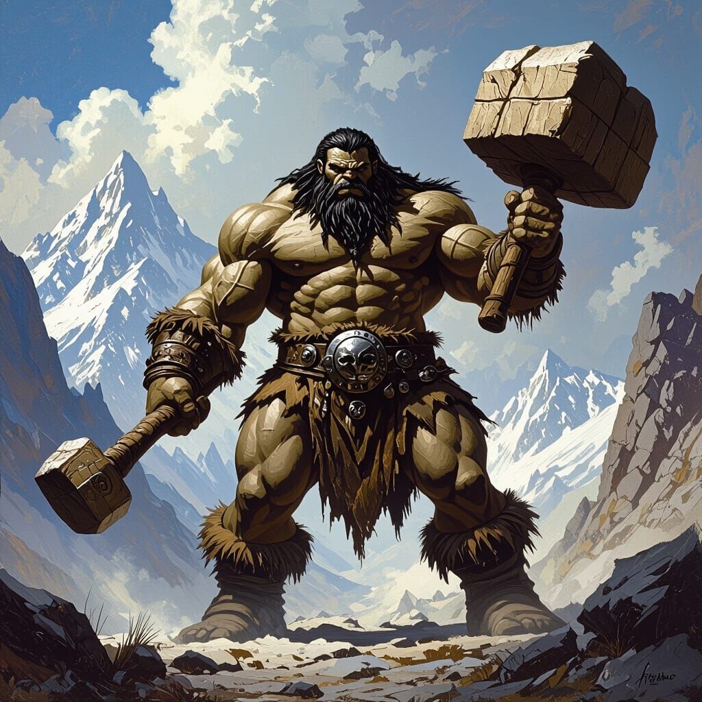Stone Goliath Barbarian in Fantasy Landscape