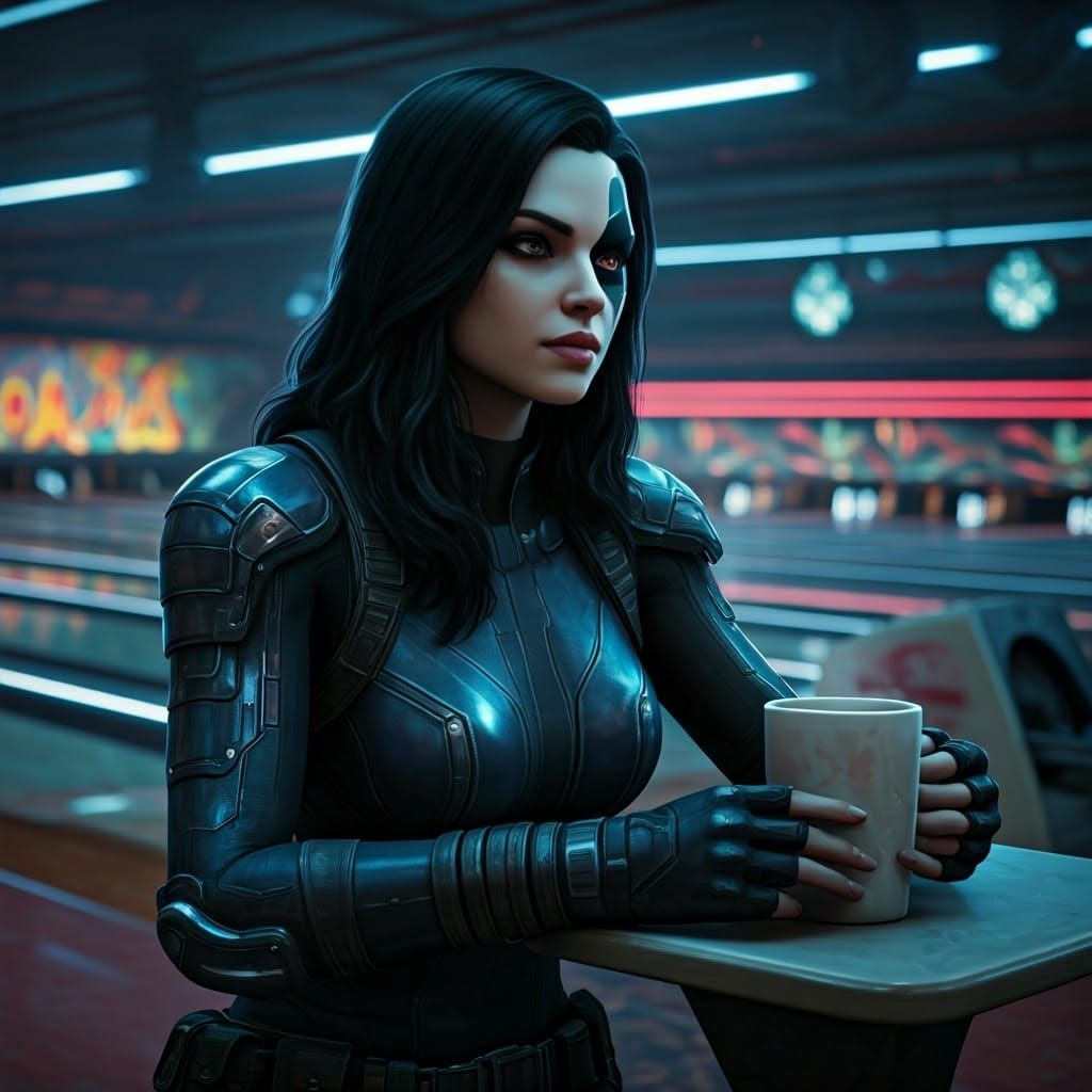 Domino in Retro-Futuristic Bowling Alley