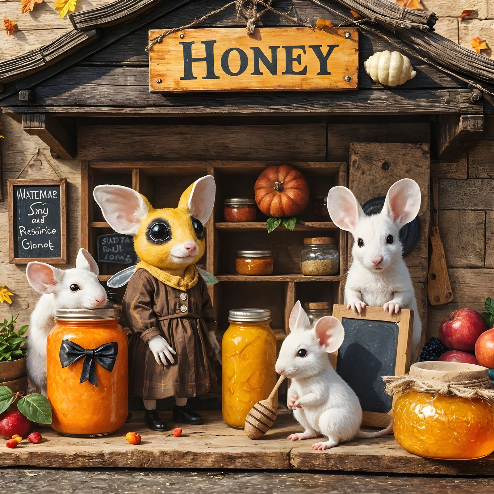 Autumnal Bee Queen's Honey Stand: Gouache Painting