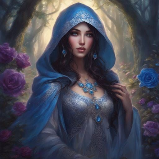 Glowing Tatar Girl in Dark Magic Forest Portrait