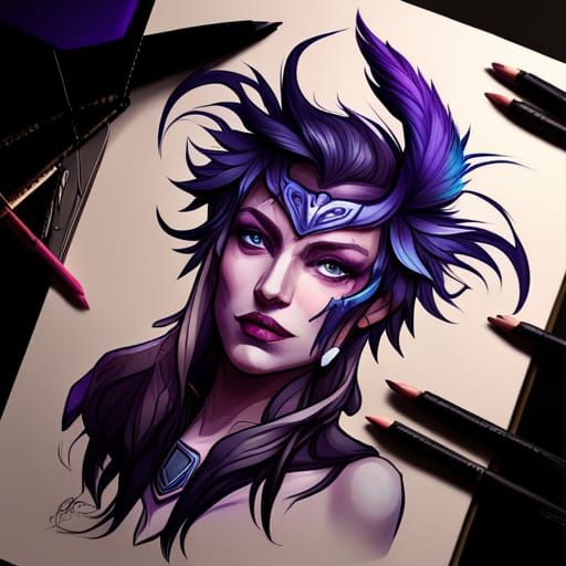 High Gothic Magical Owl Portrait in Deep Purple