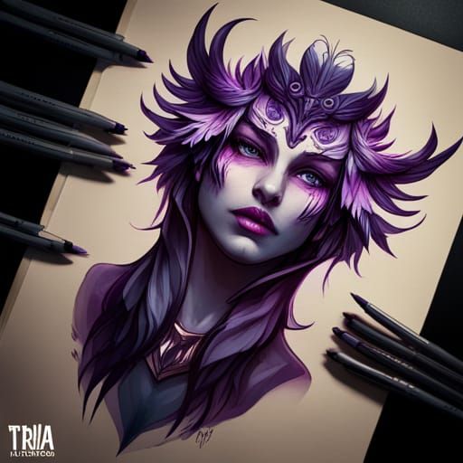 Ethereal Deep Purple Owl Portrait