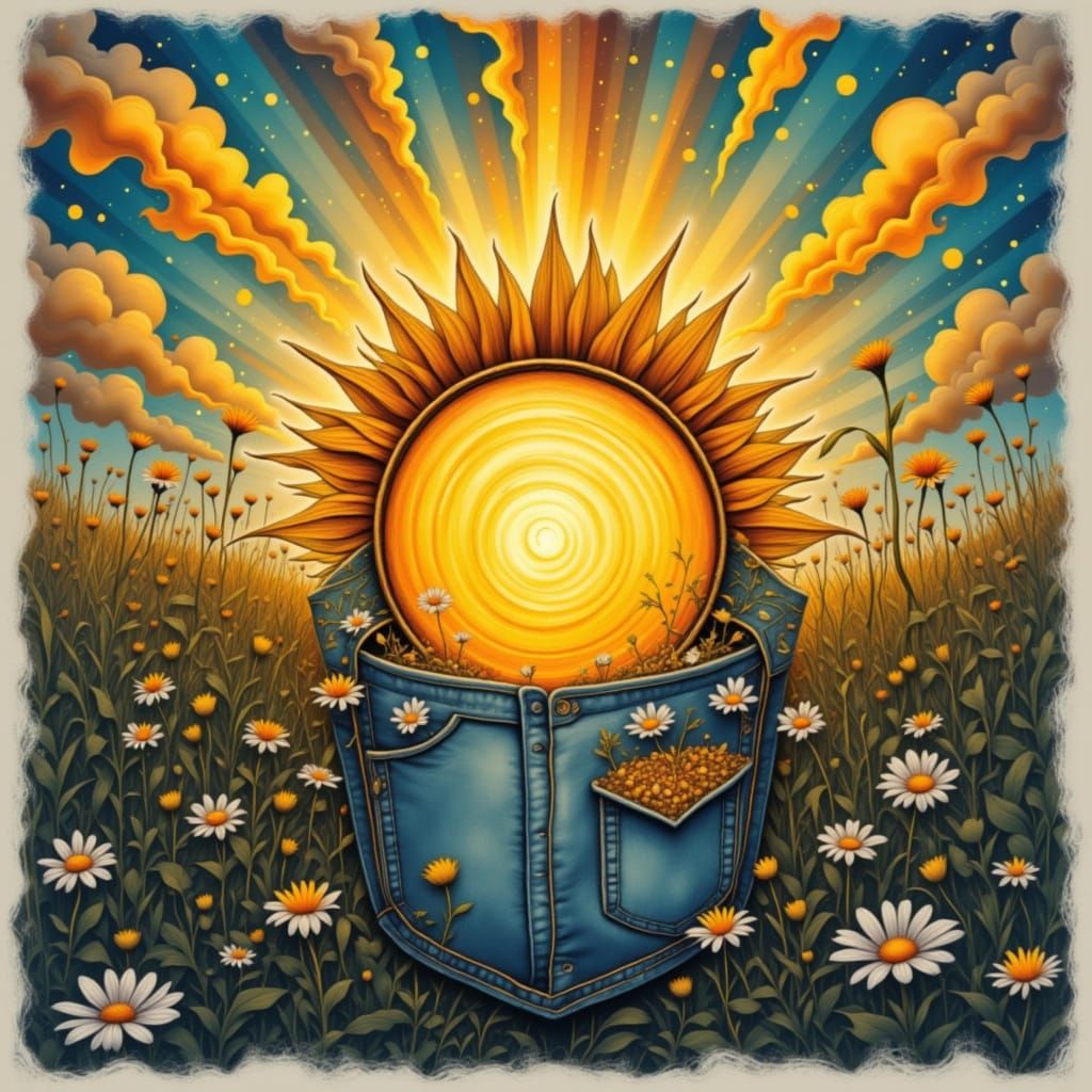 Vibrant Doodle Art of a Happy Soul with the Sun in Hand