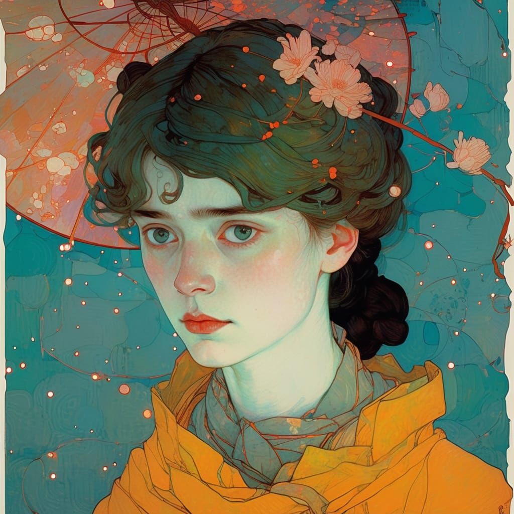 Egon Schiele Inspired Portrait with Neon Pastels