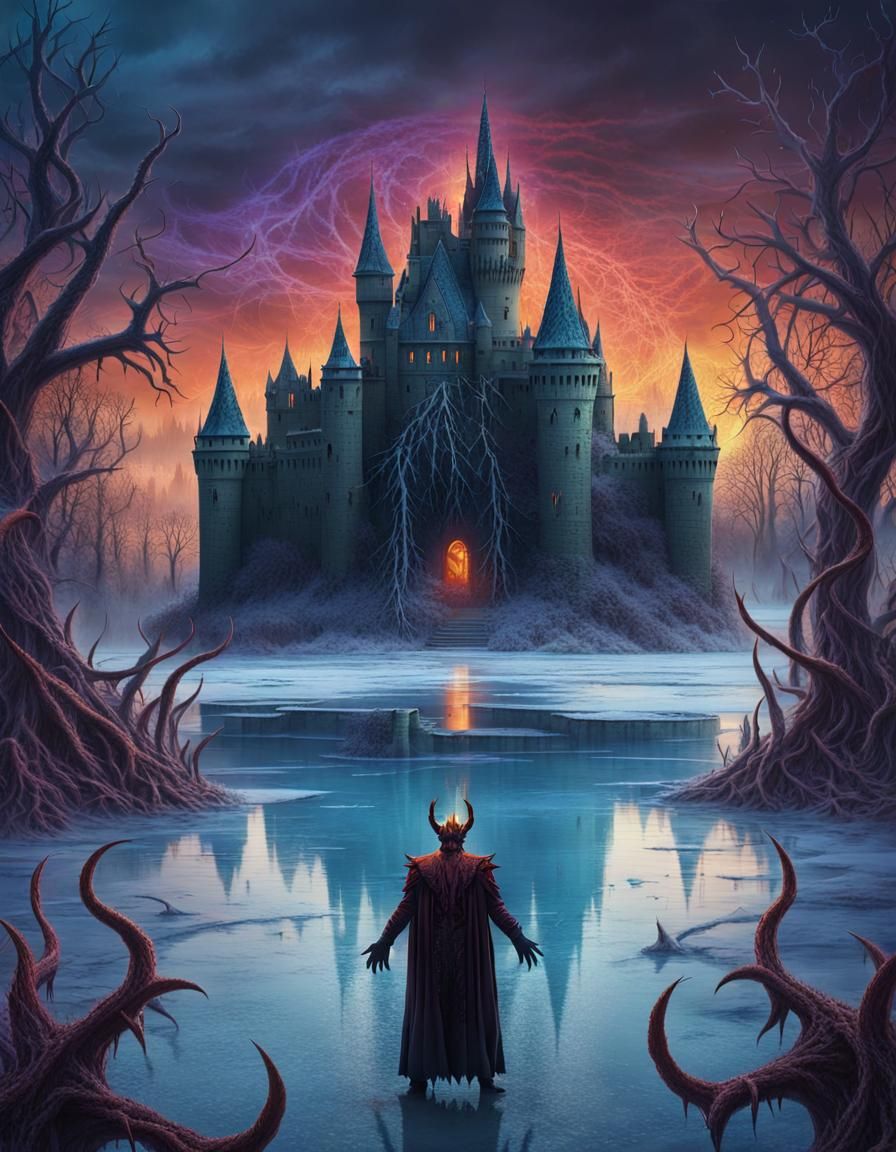 Satan in Frozen Lake: Dark Fantasy Art Nouveau