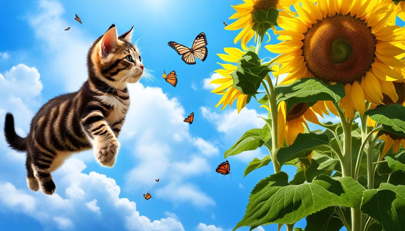 Cute Cat Frolicking in Sunflower Field